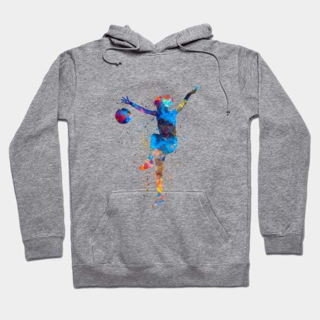 Woman footballer in watercolor Hoodie by PaulrommerArt